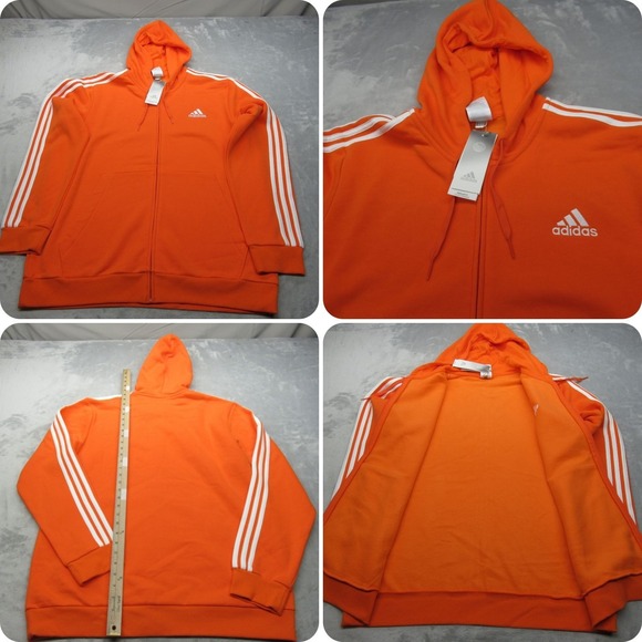 Adidas Track Jacket Men XL Orange Super Soft Full Zip Hoodie Sweatshirt Wind NEW - Picture 1 of 12